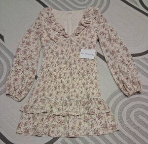 Kestan womens small mini dress floral boho cream multi color tiered cottagecore